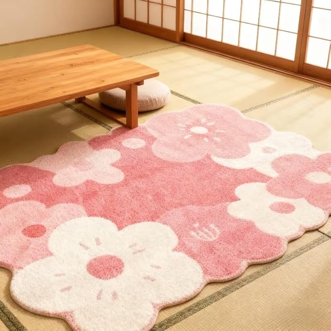CUTE GIRLY PINK FOLRAL RUG
