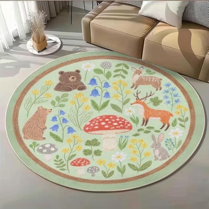 CUTE FOREST ANIMALS ROUND RUG