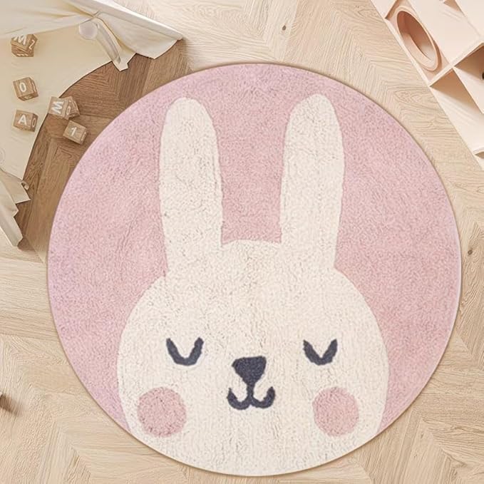 PINK BUNNY ROUND RUG