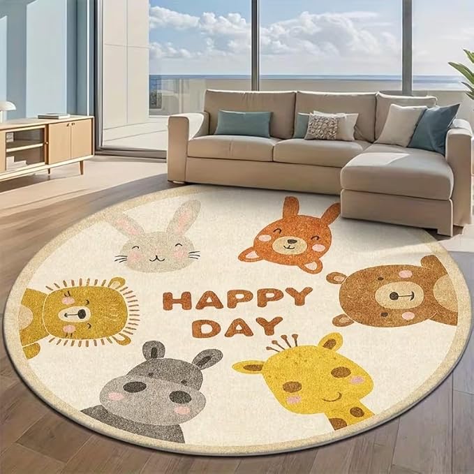 CUTE SAFARI ANIMALS CIRCLE RUG