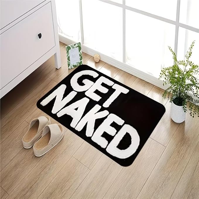 AESTHETIC FUNNY BLACK "GET NAKED" RUG