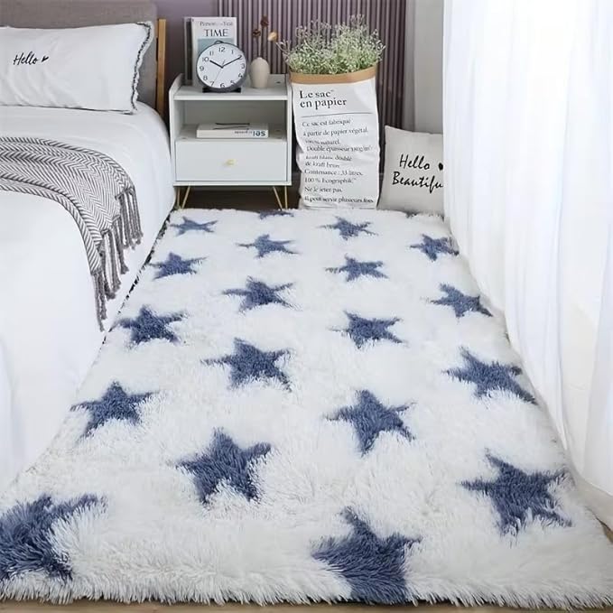 CUTE BLUE AND WHITE STAR PATTERN RUG