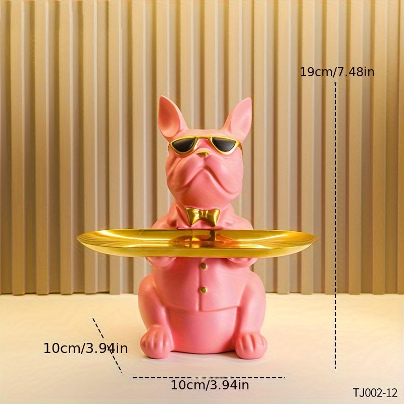 Tnessential French Bulldog Table Storage Resin Sculpture with Tray 3D Decor