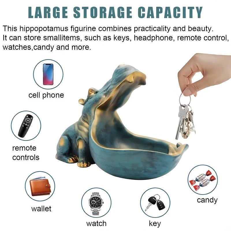 Tnessential Resin Hippopotamus Sculpture with Big Mouth 3D Decor