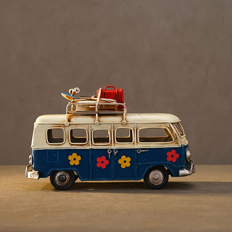 Tnessential Iron Art Retro Handmade Bus Car Model Statue American 3D Decor