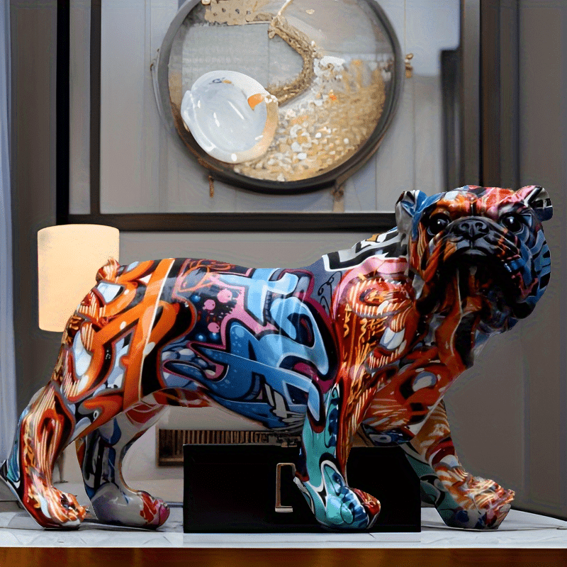 Tnessential Unique 2026 Design Resin Bulldog with Vibrant Graffiti Art 3D Decor