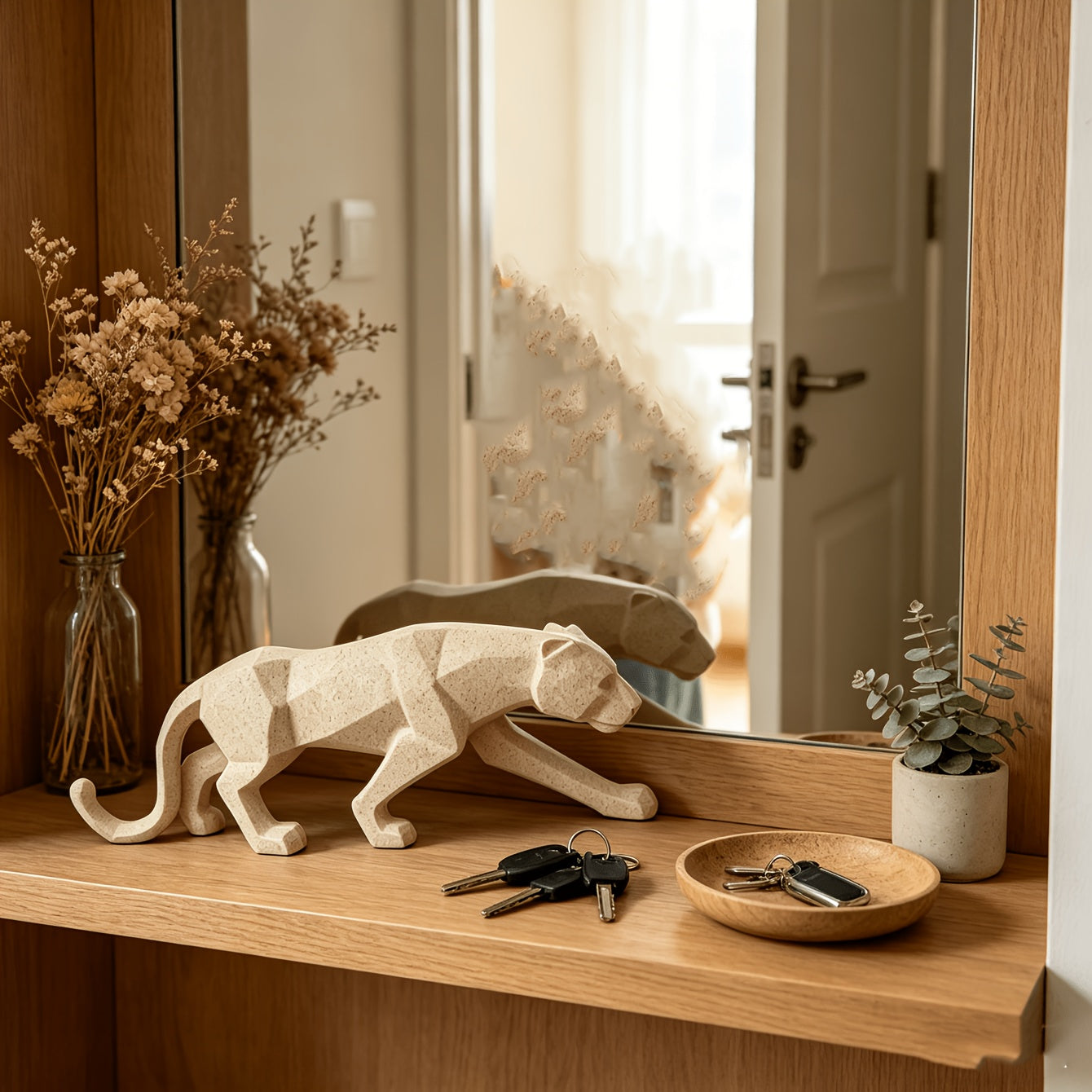 Tnessential Figurine Ornaments Modern Abstract Leopard Statue 3D Decor