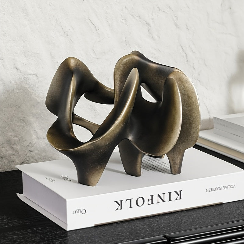 Tnessential Abstract Bronze-colored Resin Wrapped Geometric Statue 3D Decor