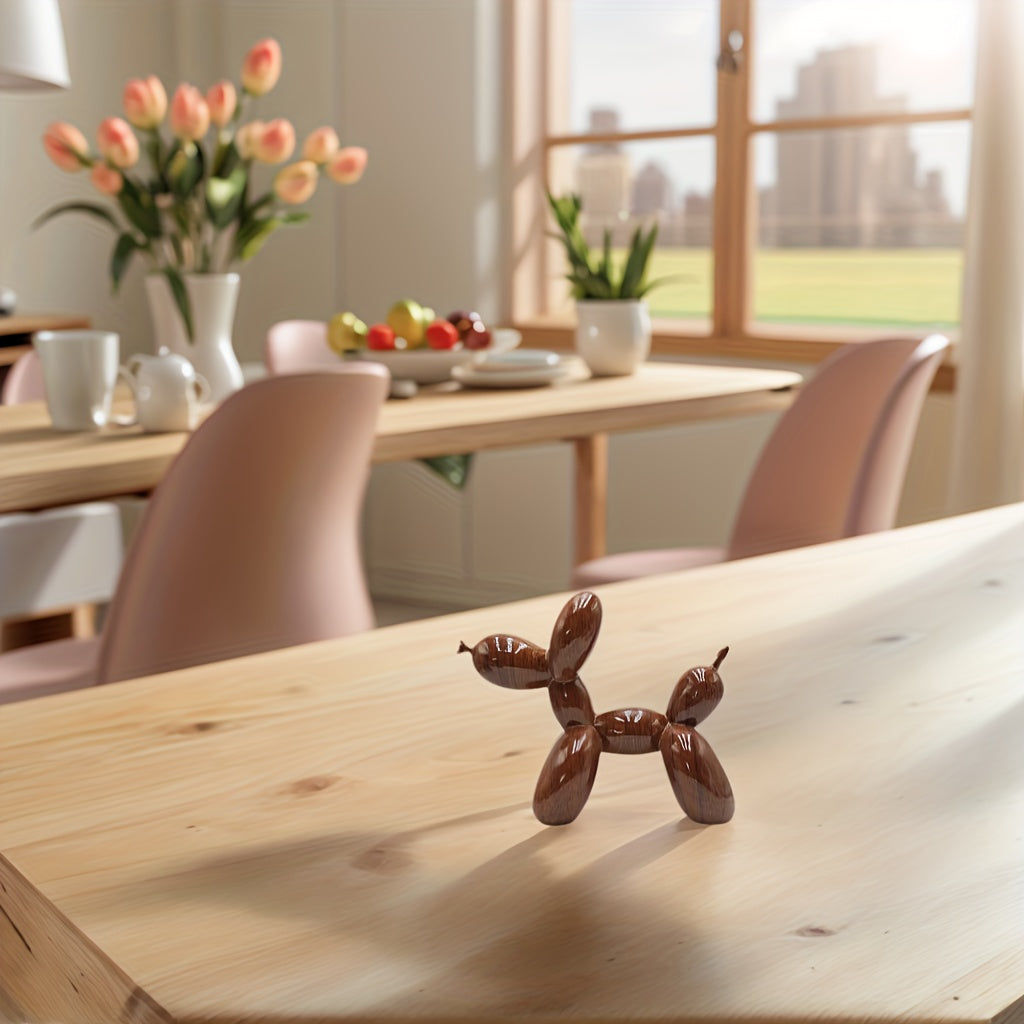 Tnessential Vintage Wood Grain Balloon Dog Statue Ornament 3D Decor