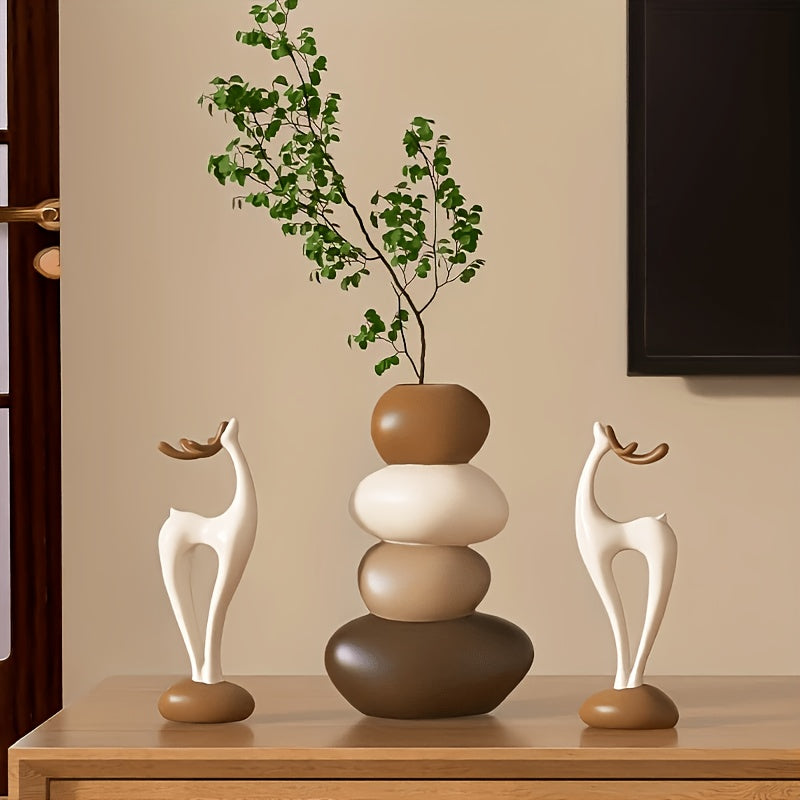 Tnessential Anime-themed Layered Stone Vase & Deer Figurine 3D Decor