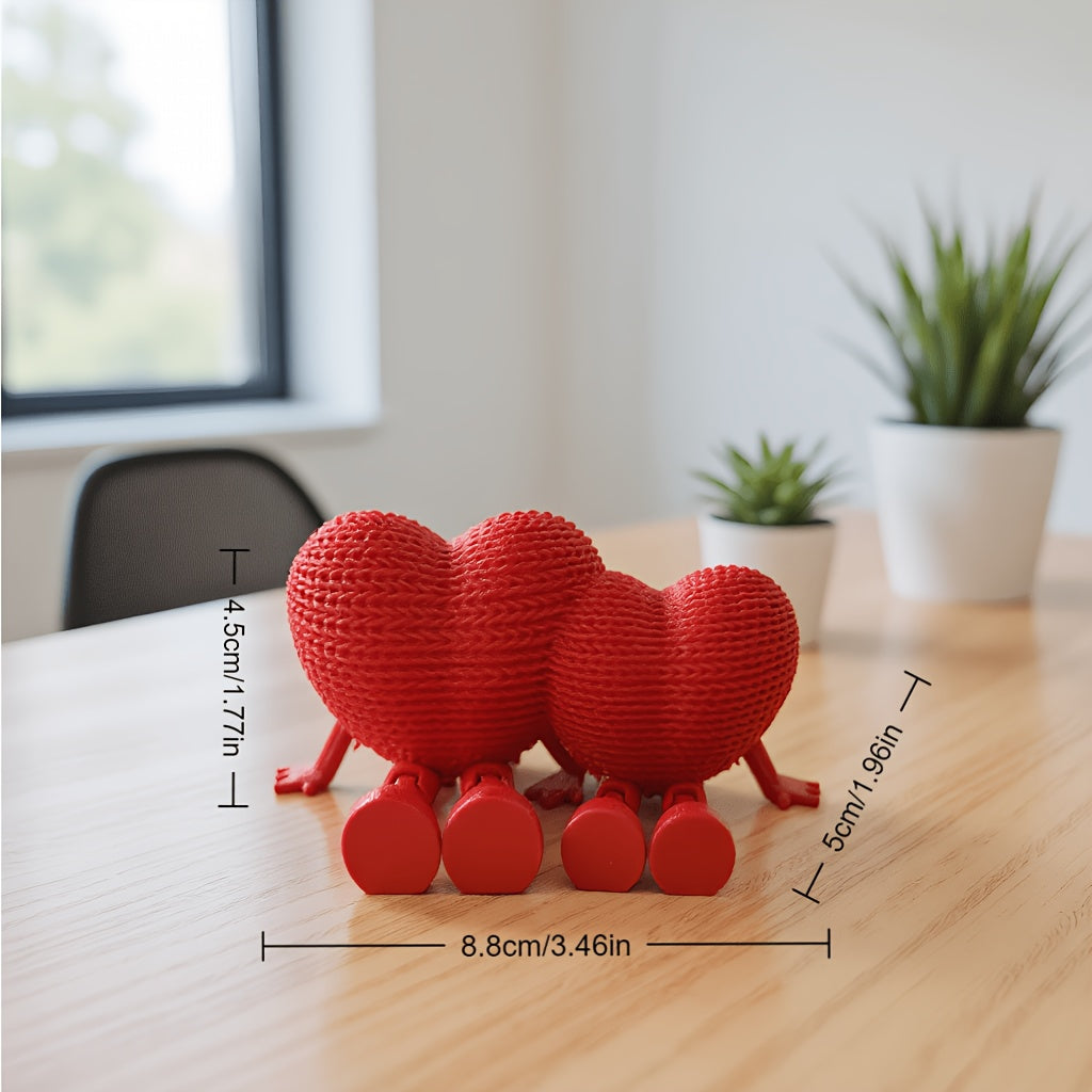 Tnessential | Red Couple's Knitted Heart Ornament Statue 3D Decor
