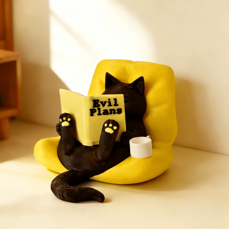 Tnessential Cat Reading Ornament Figurine 3D Decor