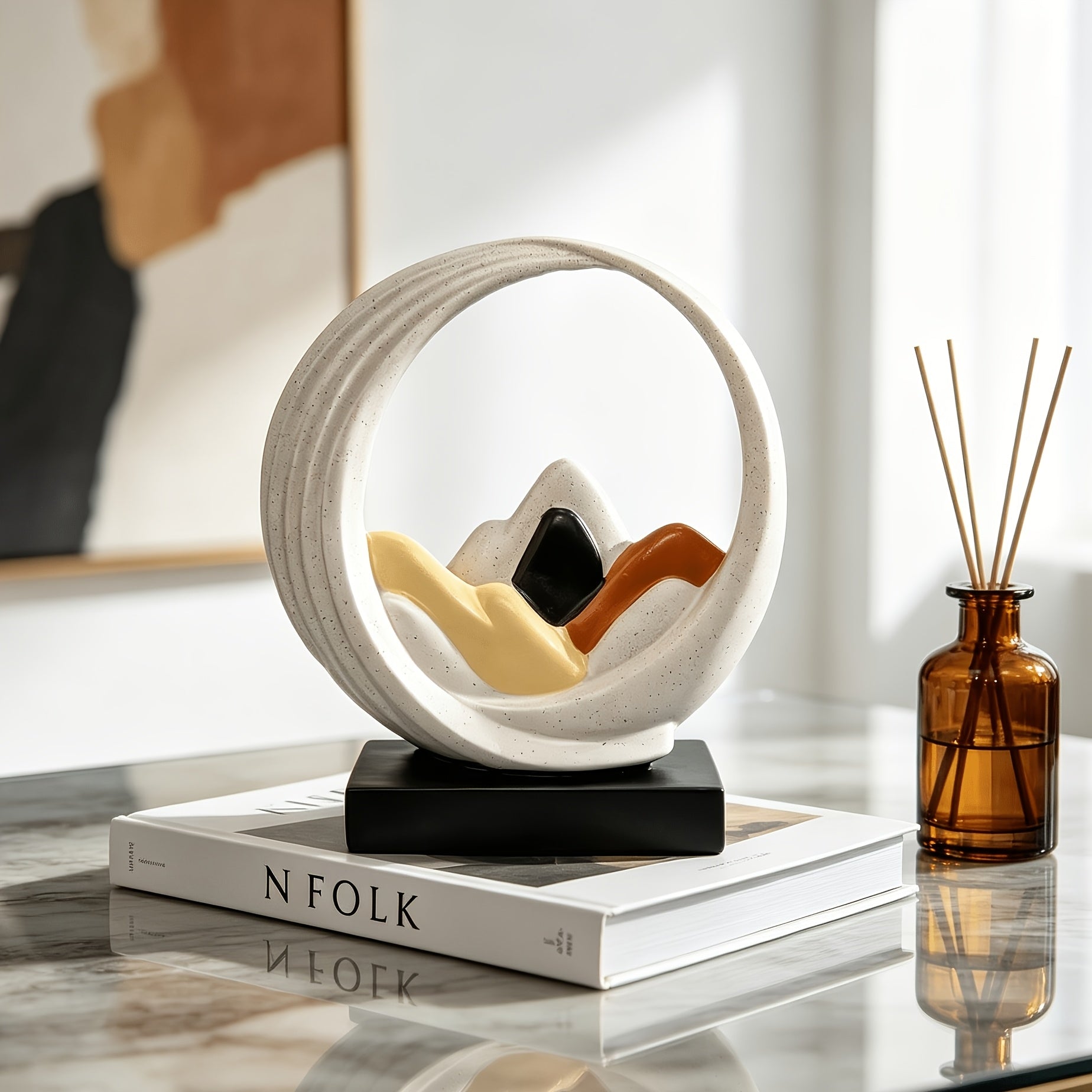 Tnessential Modern Minimalist Zen Mountain Peak Resin Ornament with 3D Decor