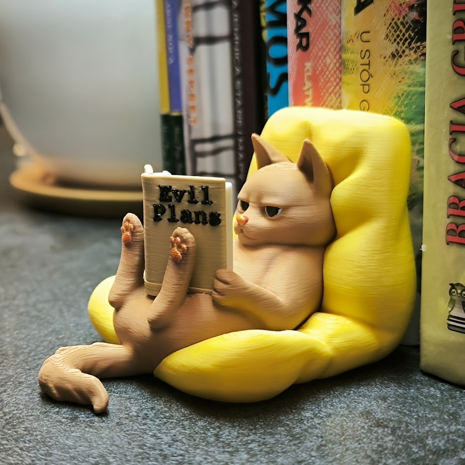 Tnessential Reading Cat a Charming Little Statue of a Cat Engrossed in 3D Decor