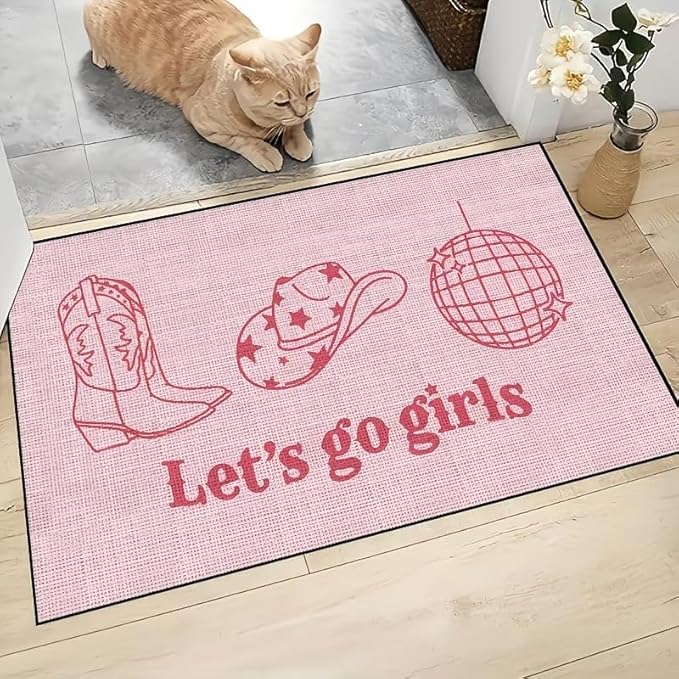 CUTE PINK COWBOY THEMED "Girls, Let's Go" RUG