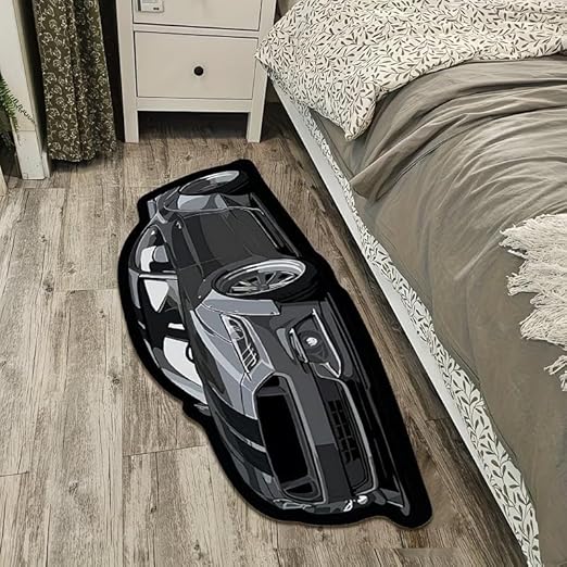 AESTHETIC GREY MUSTANG AMERICAN MUSCLE CAR RUG