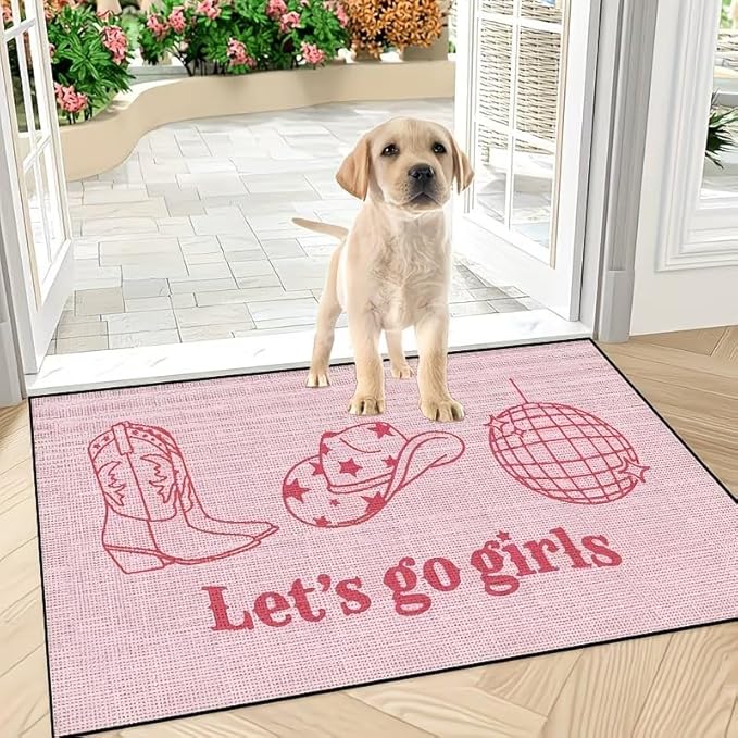CUTE PINK COWBOY THEMED "Girls, Let's Go" RUG