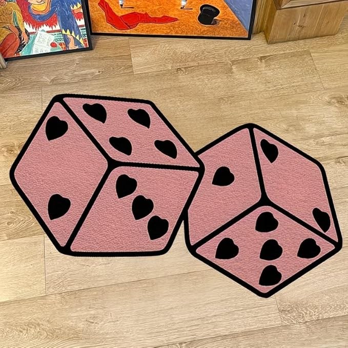 CUTE PINK DICE HEARTS RUG