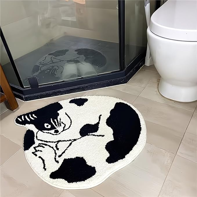 CUTE BLACK & WHITE CAT RUG