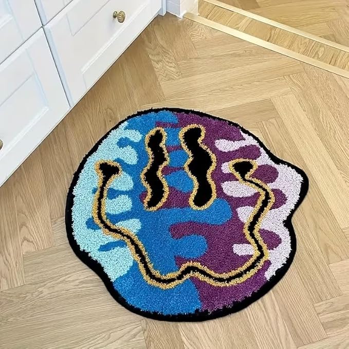 BLUE TRIPPY SMILEY FACE RUG