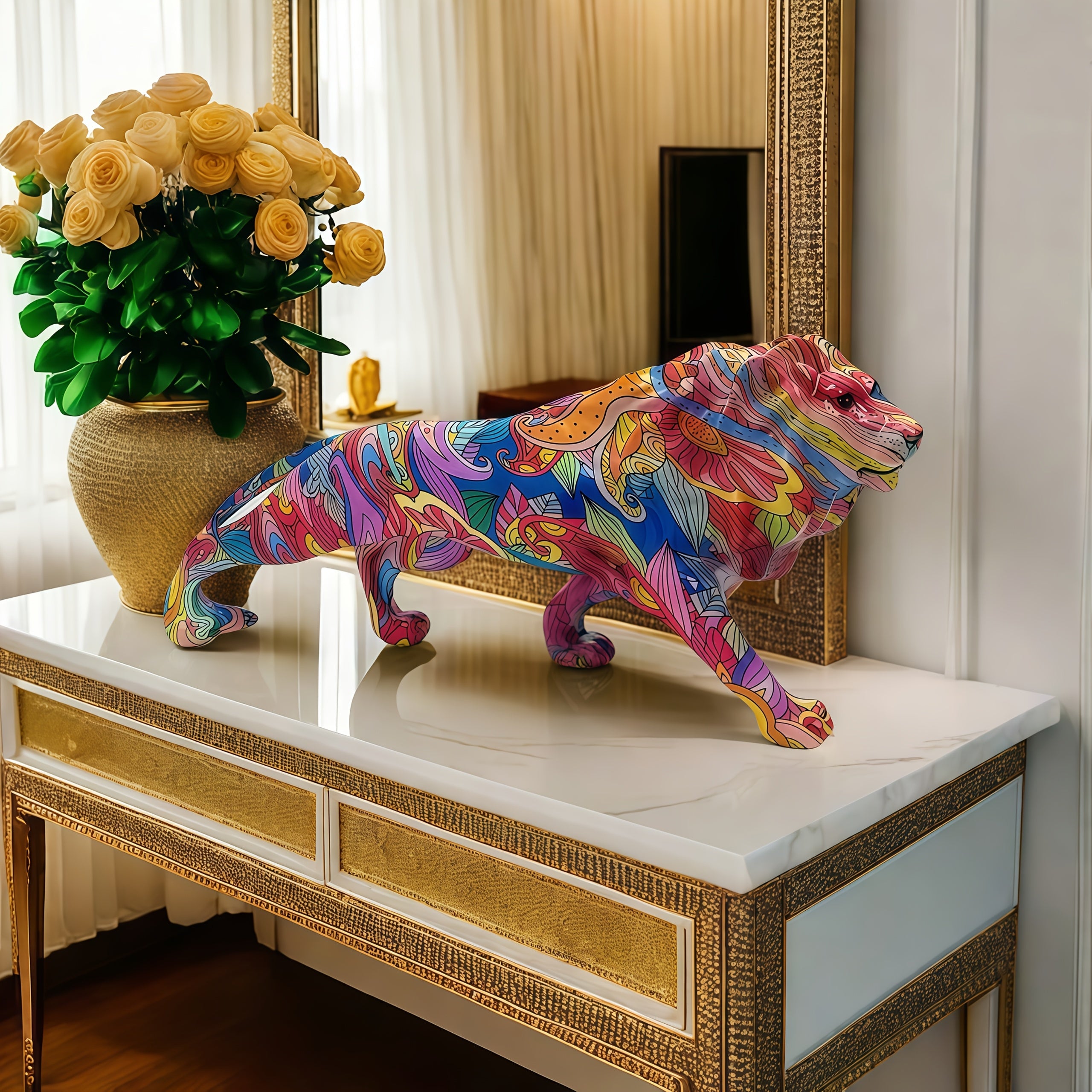 Tnessential Creative High-end Graffiti Lion Resin Sculpture 3D Decor