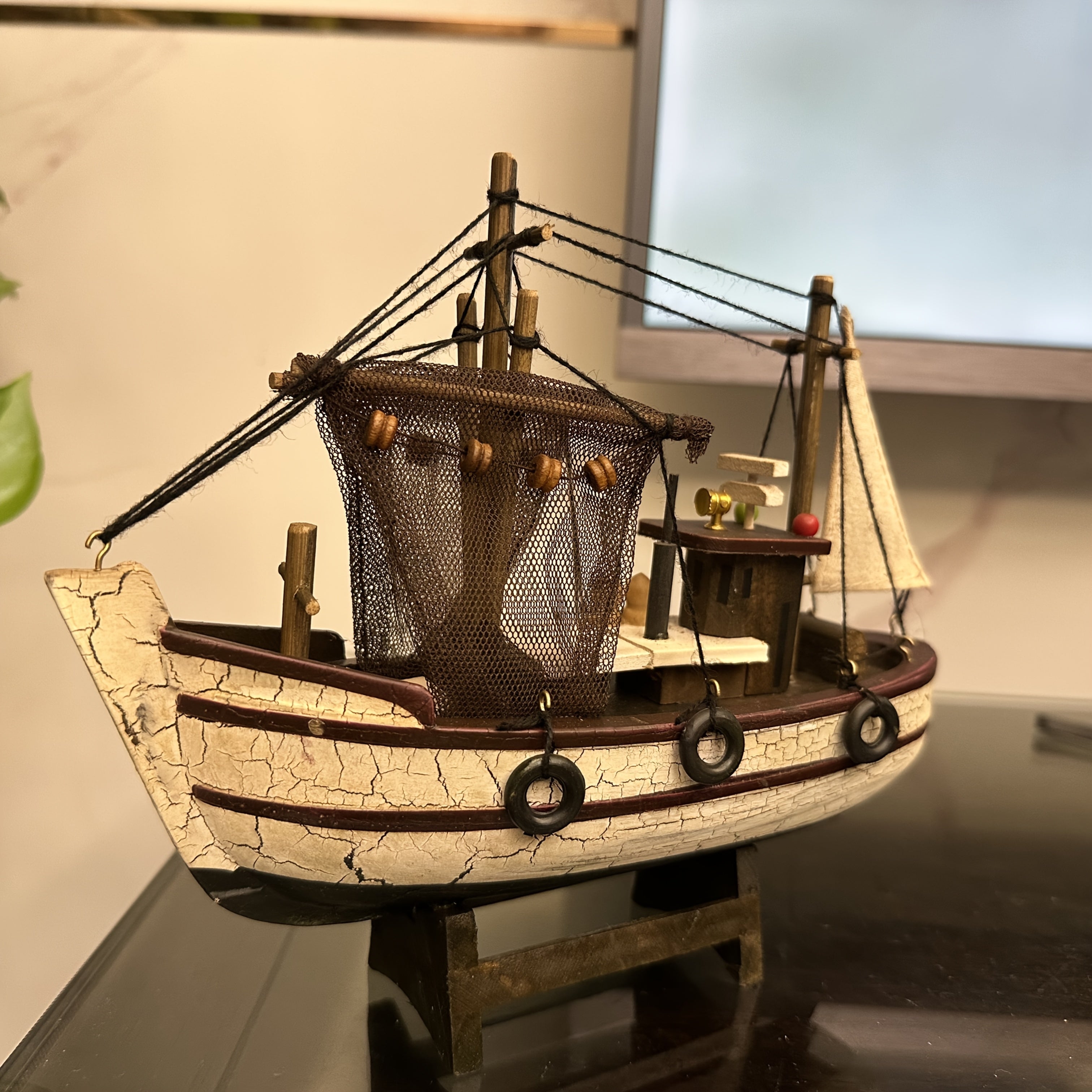 Tnessential Uniquely Designed and Finely Crafted Wooden Fishing Boat 3D Decor