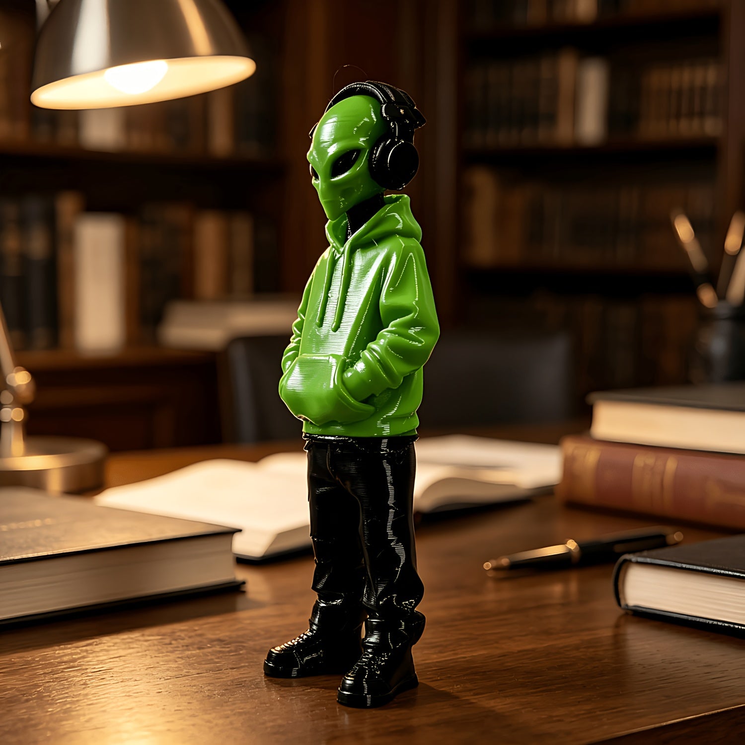 Tnessential Alien Statue Ornament with Headphones 3D Decor