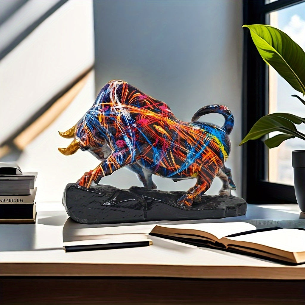 Tnessential Art Deco Resin Trumpet Bull Statue 3D Decor