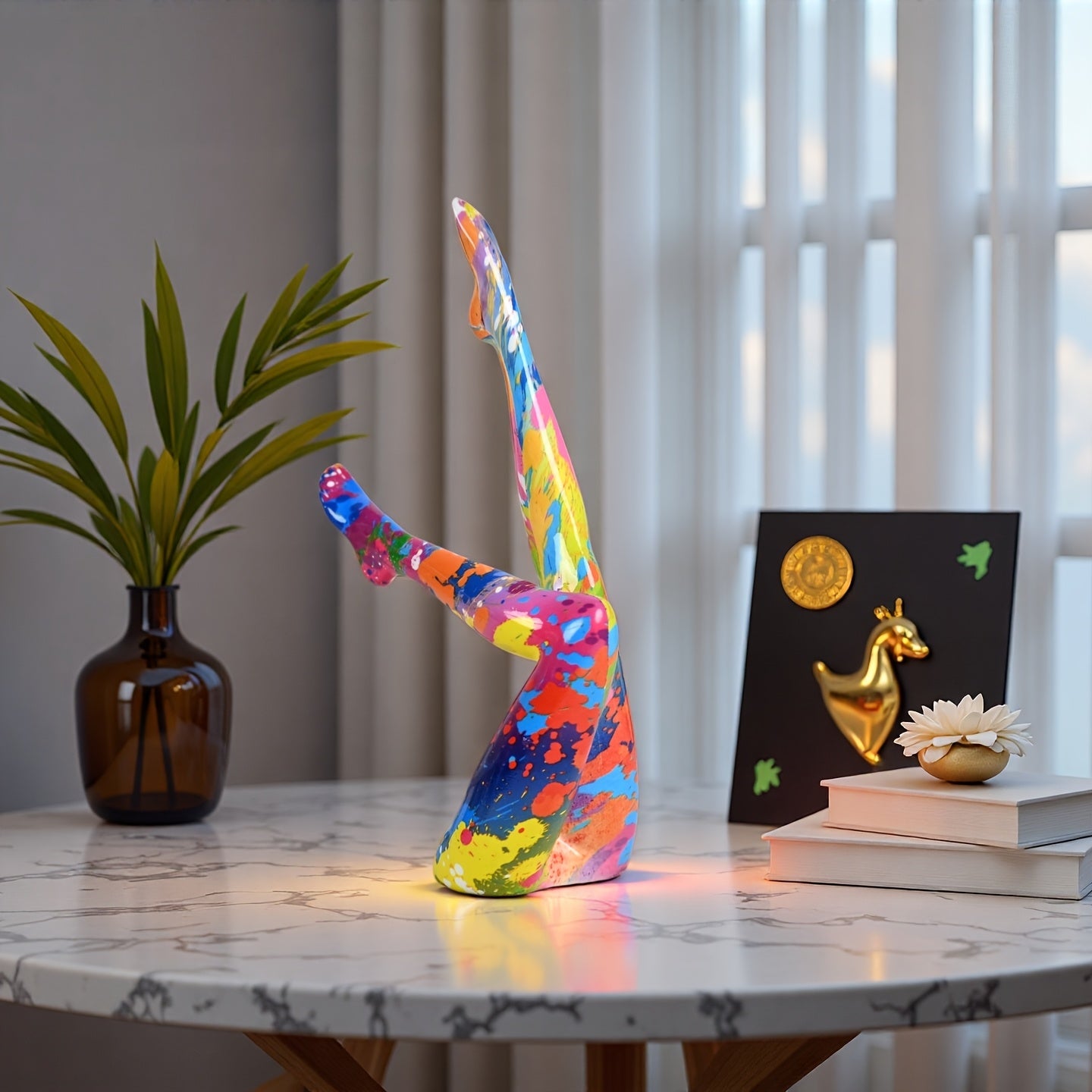 Tnessential Vibrant Splash Paint Resin Leg Statue 3D Decor
