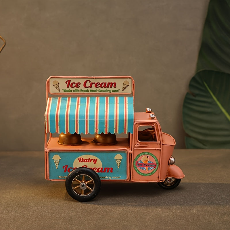 Tnessential Iron Art Industrial Style Pink Ice Cream Truck Ornament 3D Decor