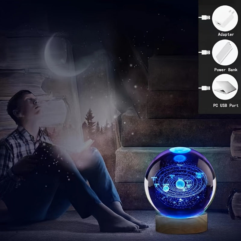 Tnessential D Laser-engraved Celestial Crystal Ball Night Light with 3D Decor