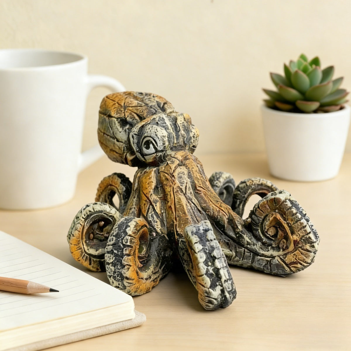 Tnessential Handcrafted Rustic Octopus Sculpture Resin Octopus Statue 3D Decor