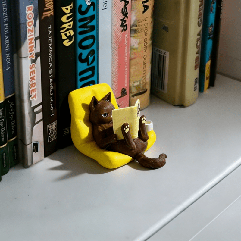 Tnessential Cat Reading Ornament Figurine 3D Decor