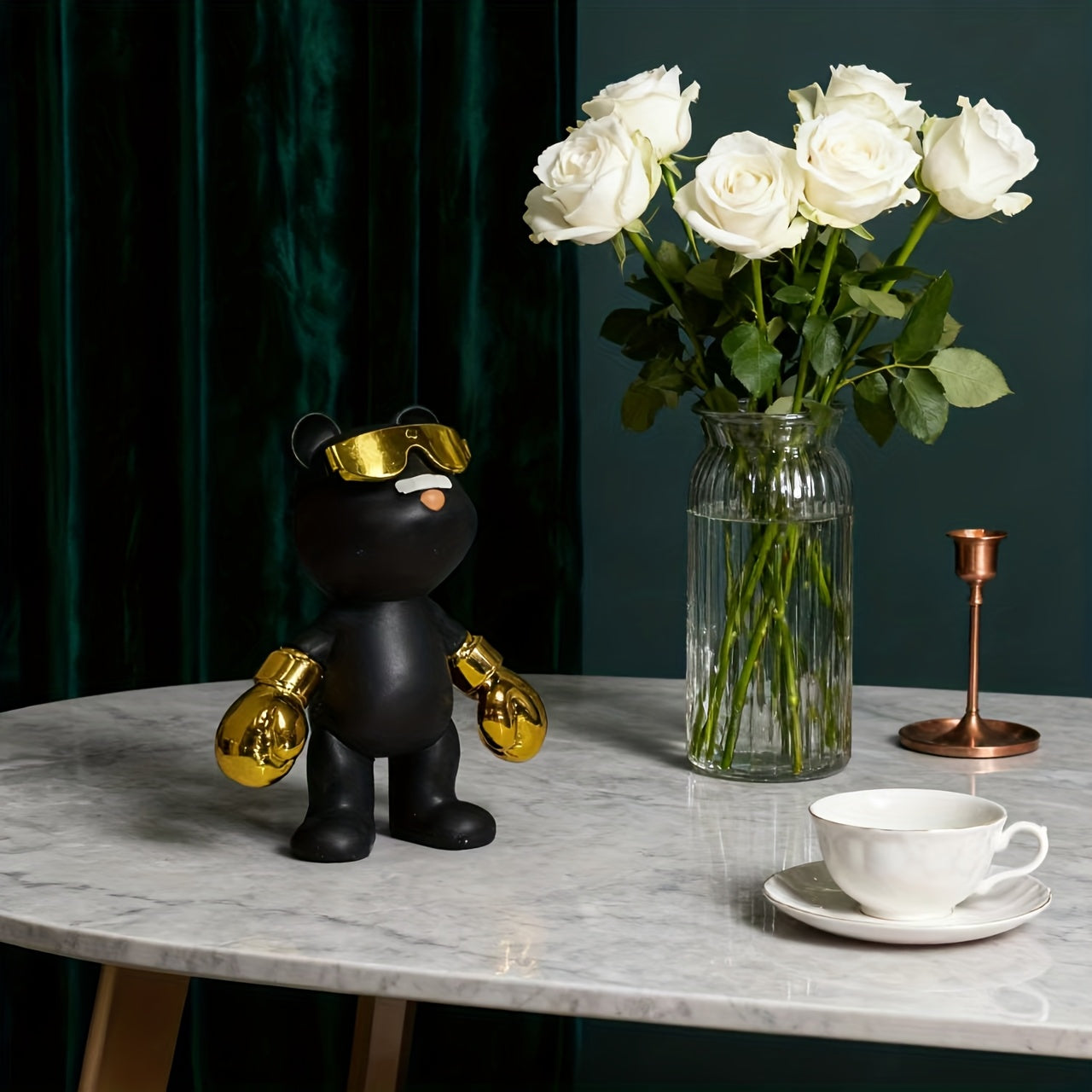 Tnessential Black and Golden Boxing Bear Style Decorative Ornament 3D Decor