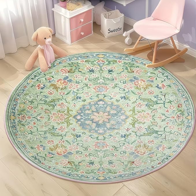 Cute Green Floral Rug
