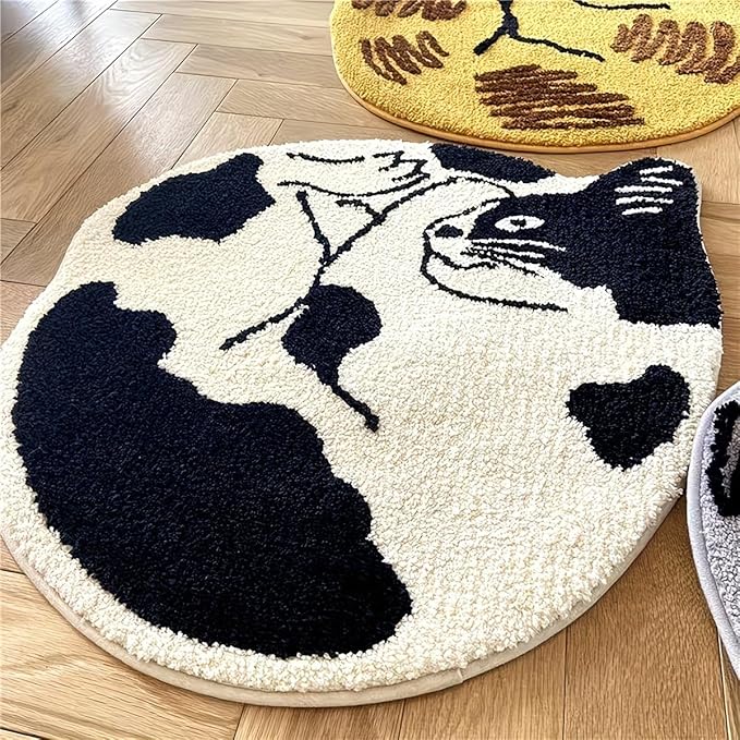 CUTE BLACK & WHITE CAT RUG