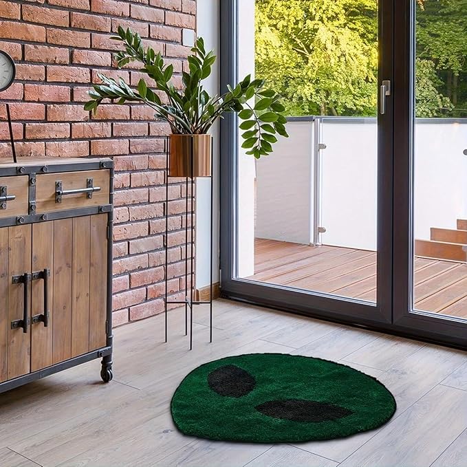 FUNNY GREEN ALIEN RUG