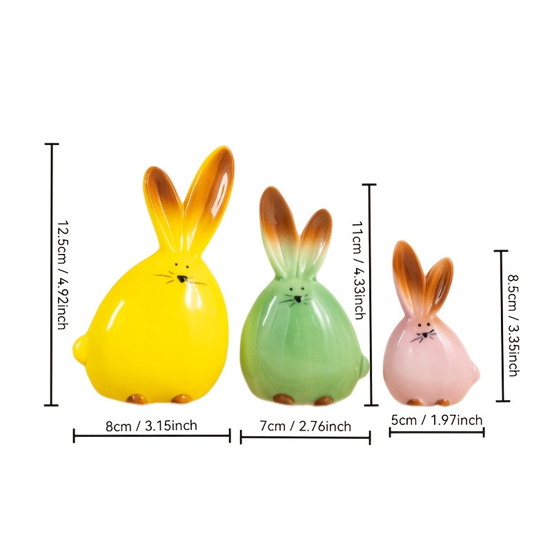 Tnessential Elegant Ceramic Rabbit Figurine Set of 3 with Rare Pink 3D Decor
