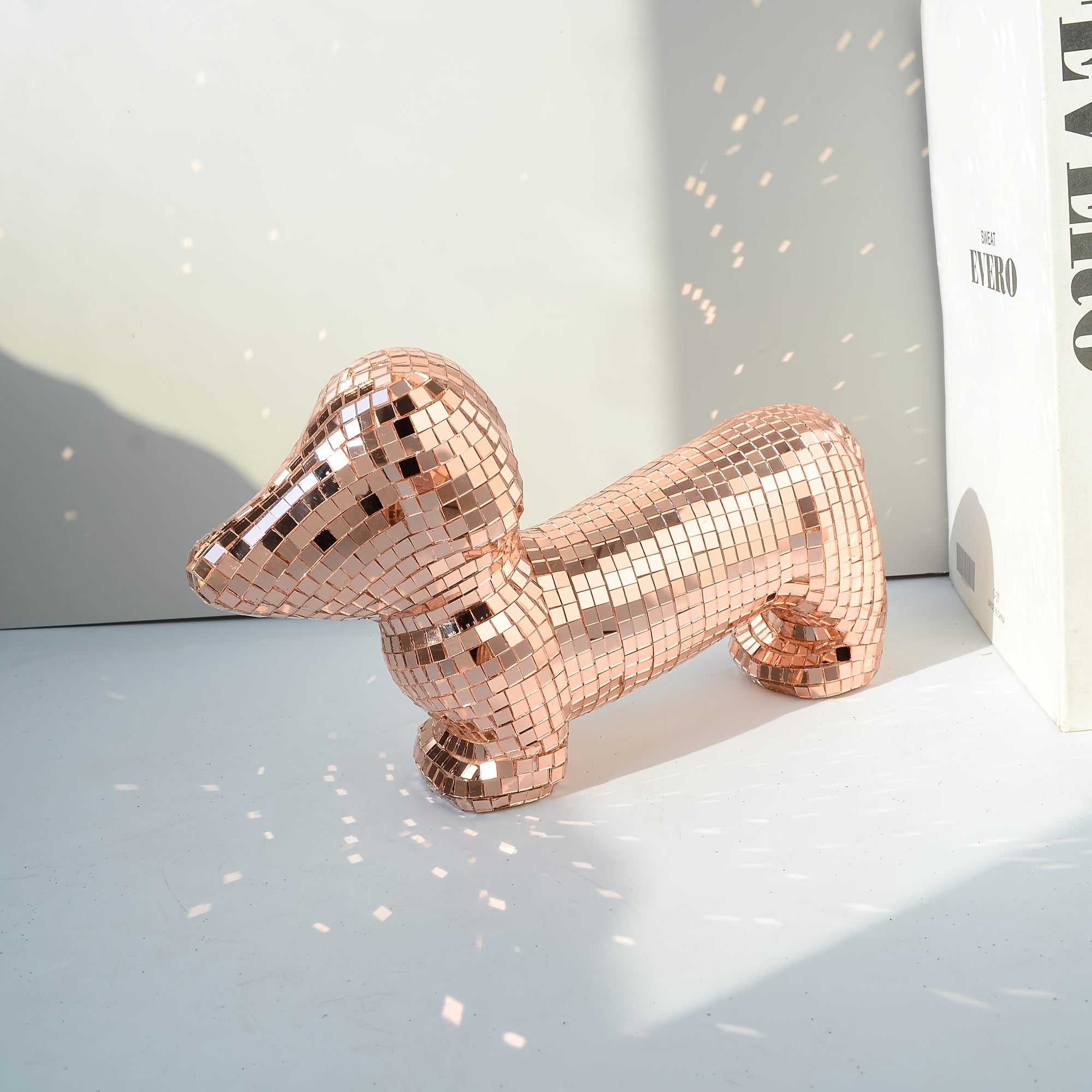 Tnessential Glittering Rose Golden Mosaic Dachshund Statue Handmade Art 3D Decor