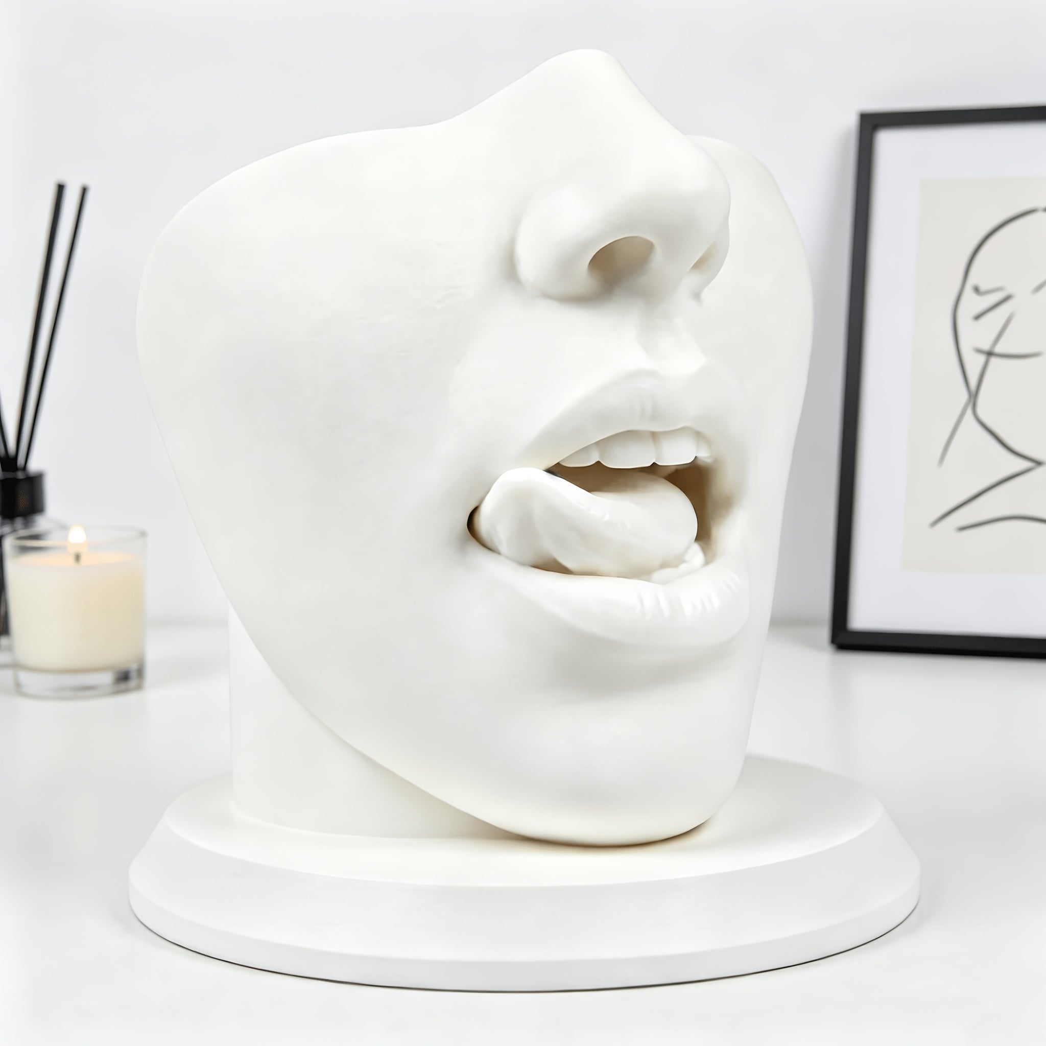 Tnessential Funny Lip-licking Face Sculpture Statue 3D Decor