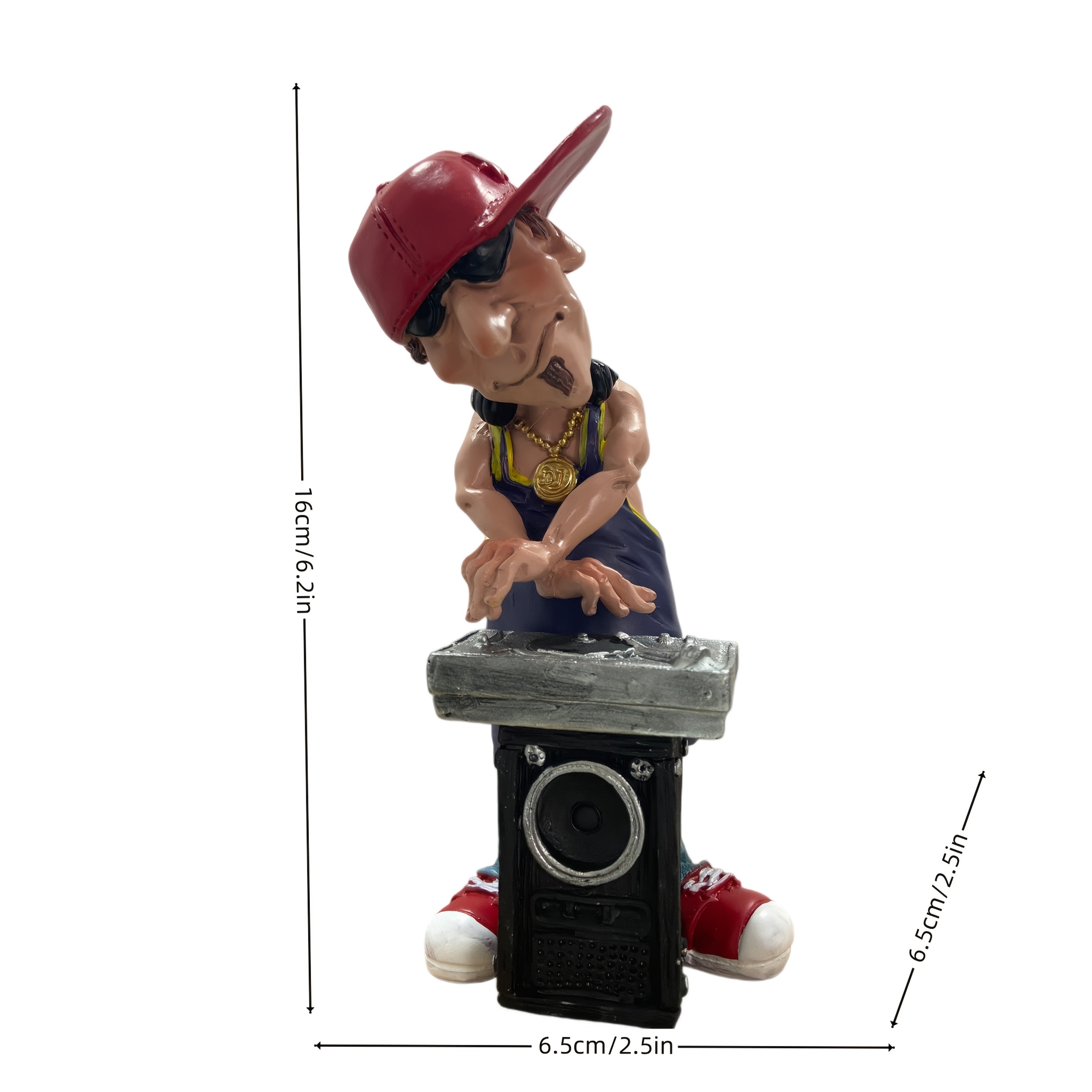 Tnessential Resin DJ Statue with Red Hat & Golden Chains 3D Decor