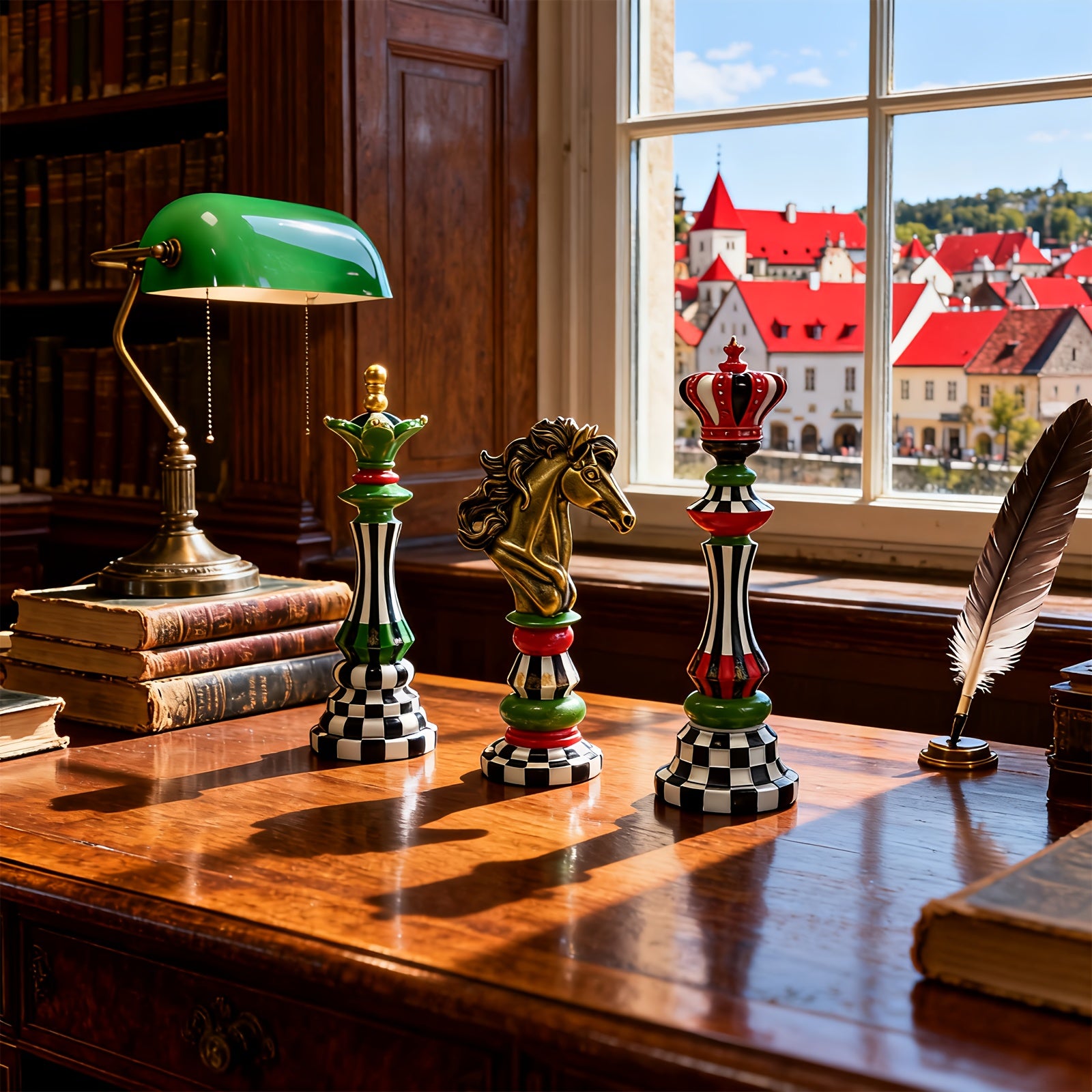 Tnessential Set of 3 Decorative Chess Pieces Featuring a Grid Design 3D Decor