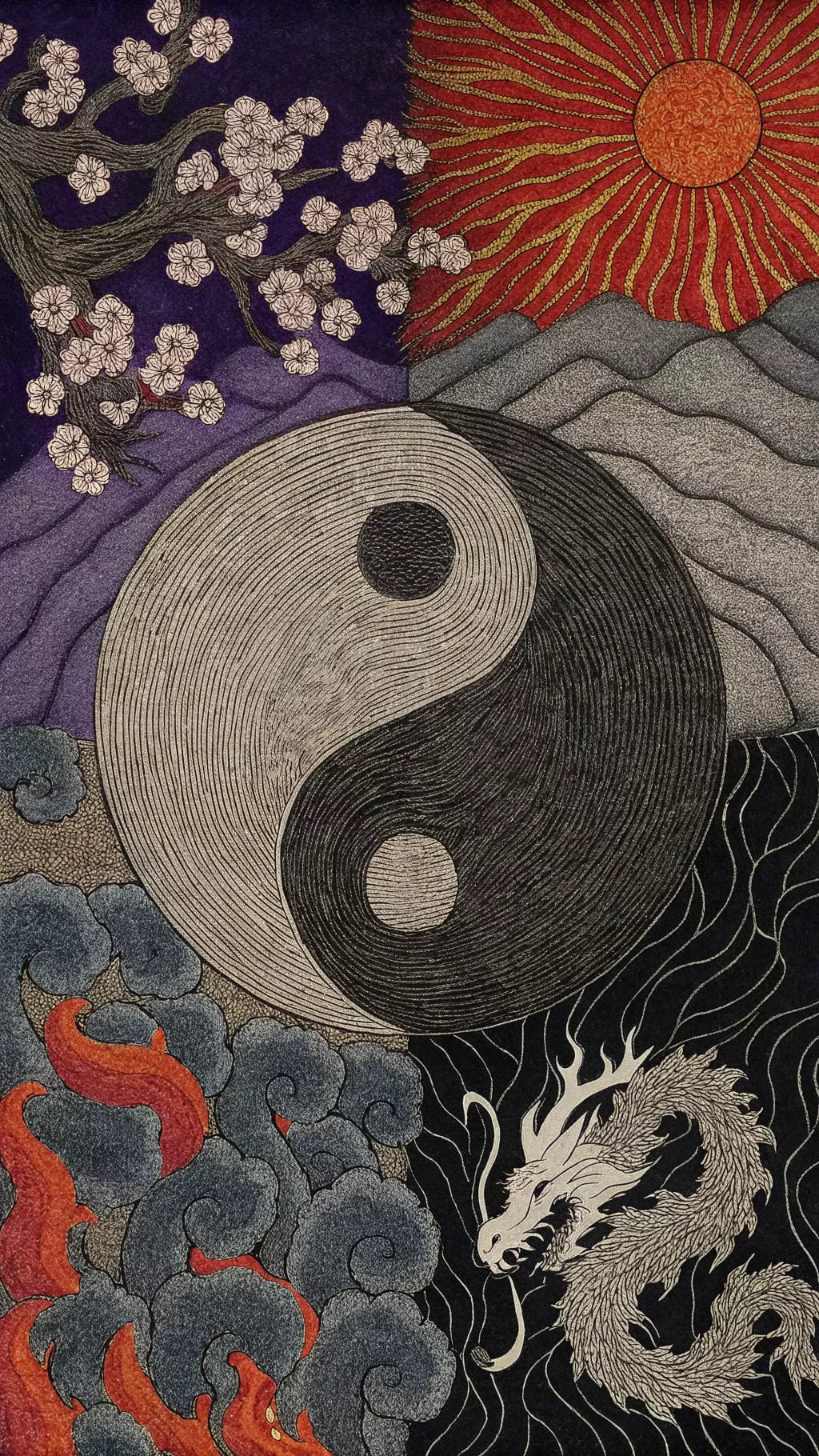 YIN YANG JAPANESE DRAGON CANVAS POSTER