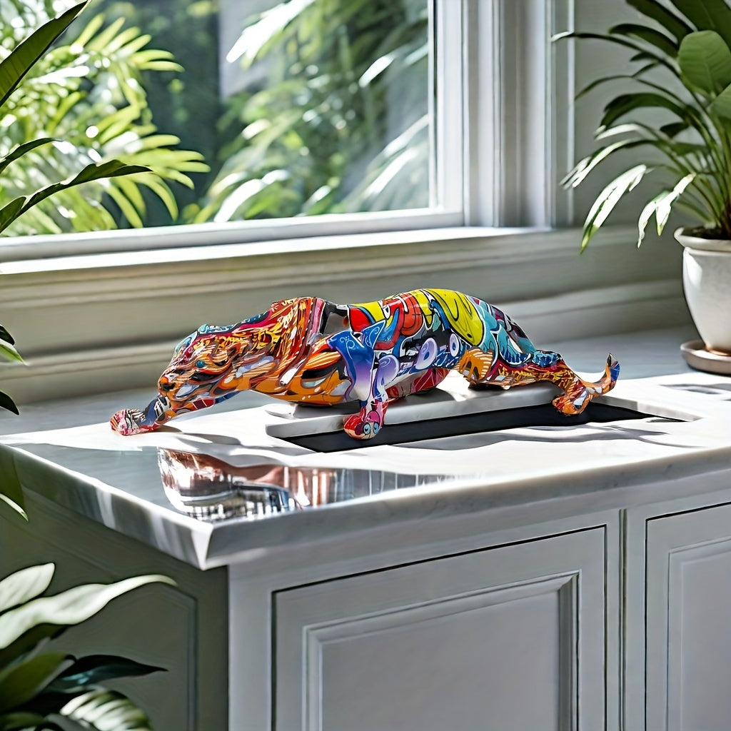 Tnessential Vibrant Money Leopard Graffiti Resin Sculpture 3D Decor