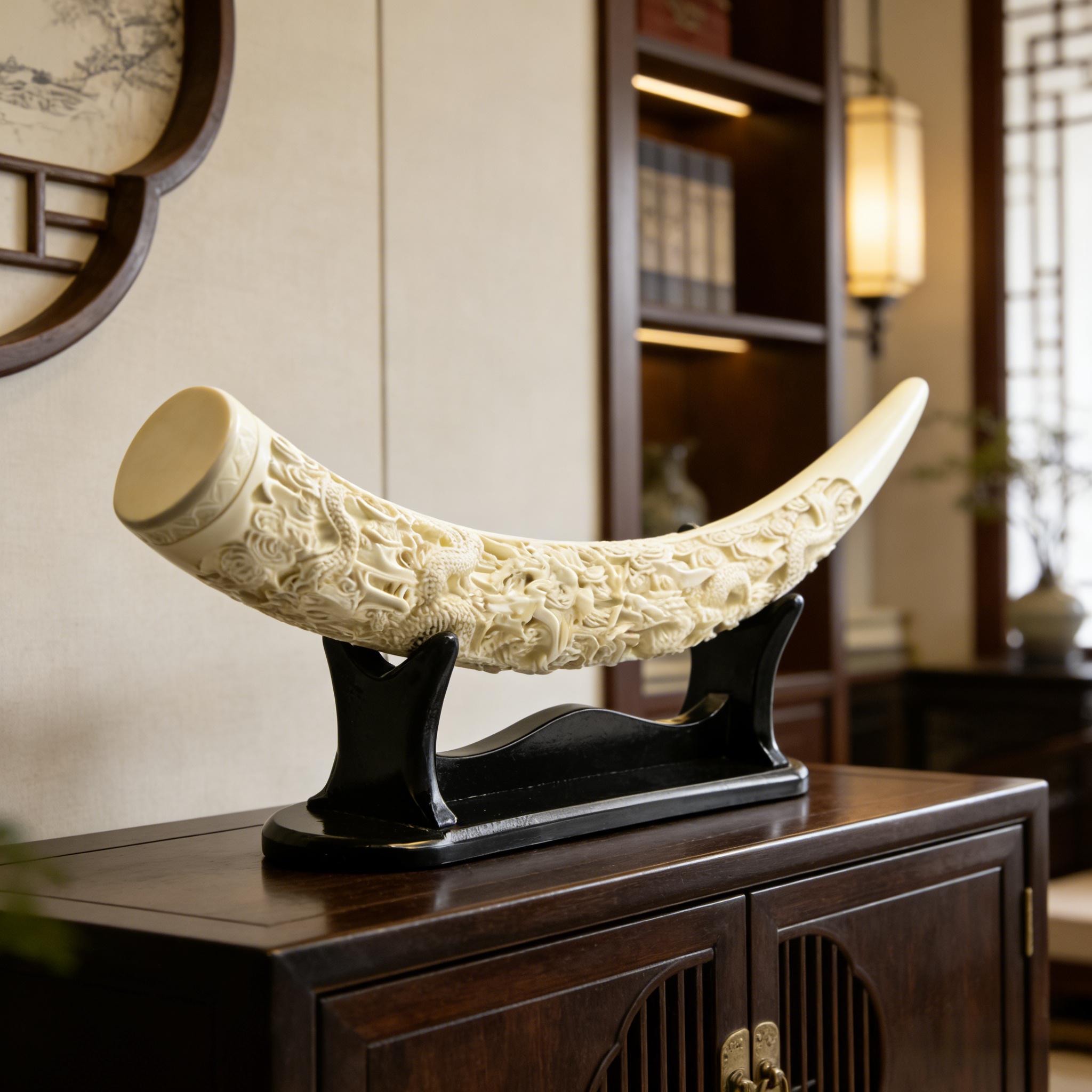 Tnessential Elephant Tusk-shaped Resin Craft Ation \u002f High-end 3D Decor