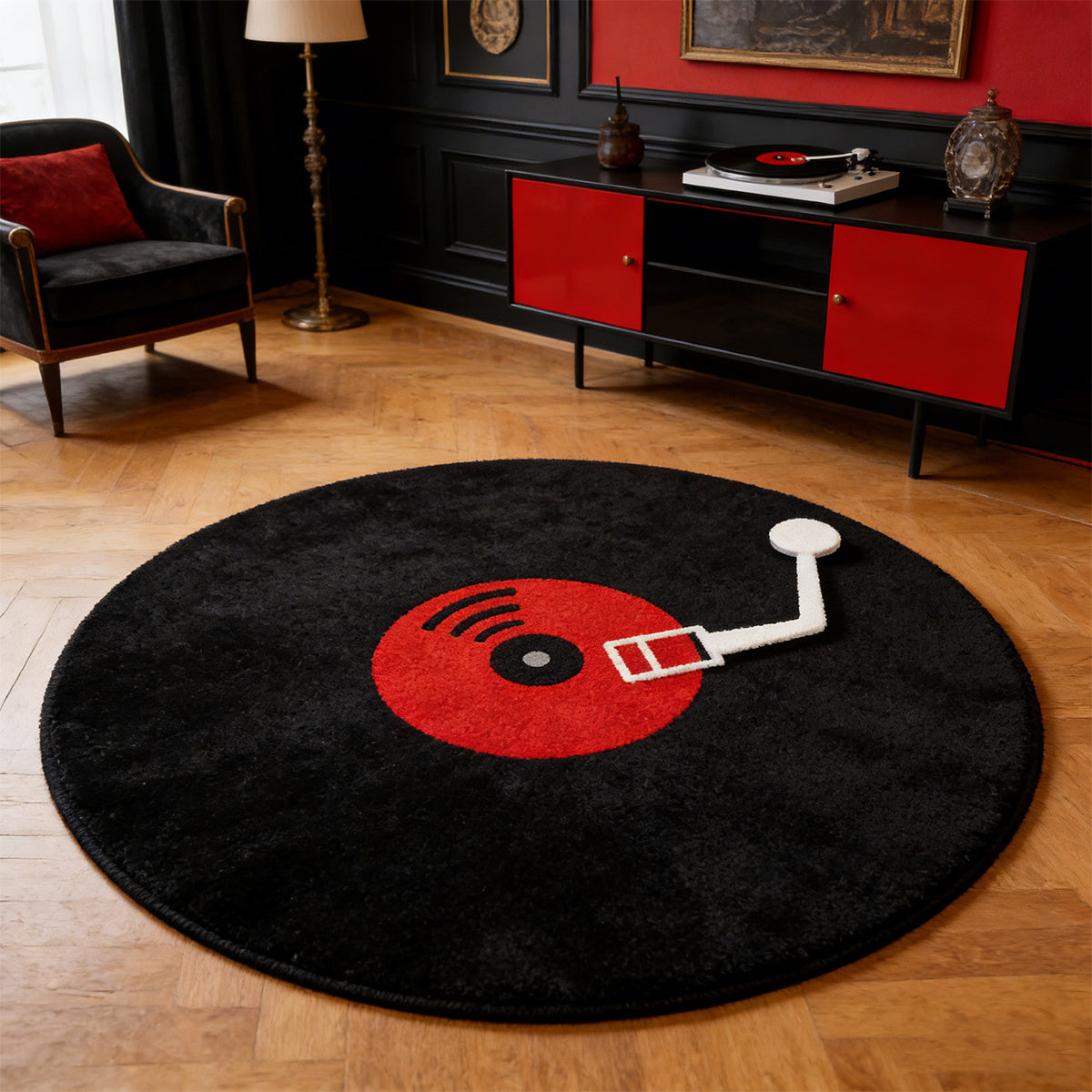 BLACK VINYL RECORD RUG view 2
