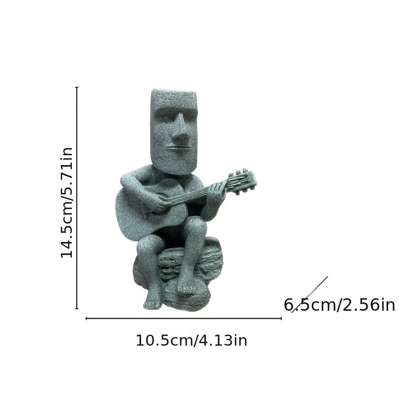 Tnessential Green Sandstone Moai Statue Figurine Creative Rocking 3D Decor
