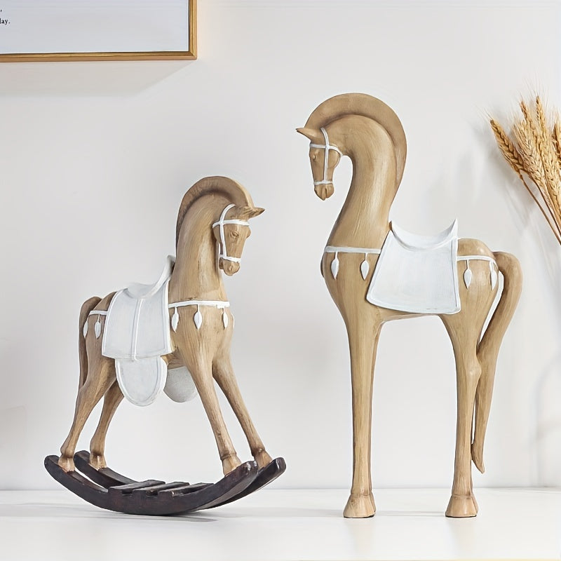 Tnessential Nordic-style Imitation Wood Horse Figurine 3D Decor