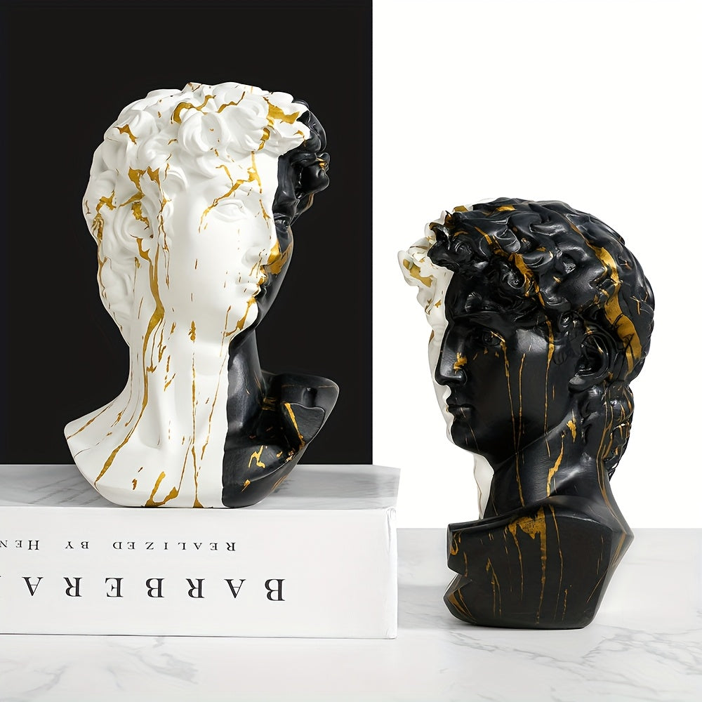 Tnessential Modern Minimalist Black & White David Bust Statue 3D Decor