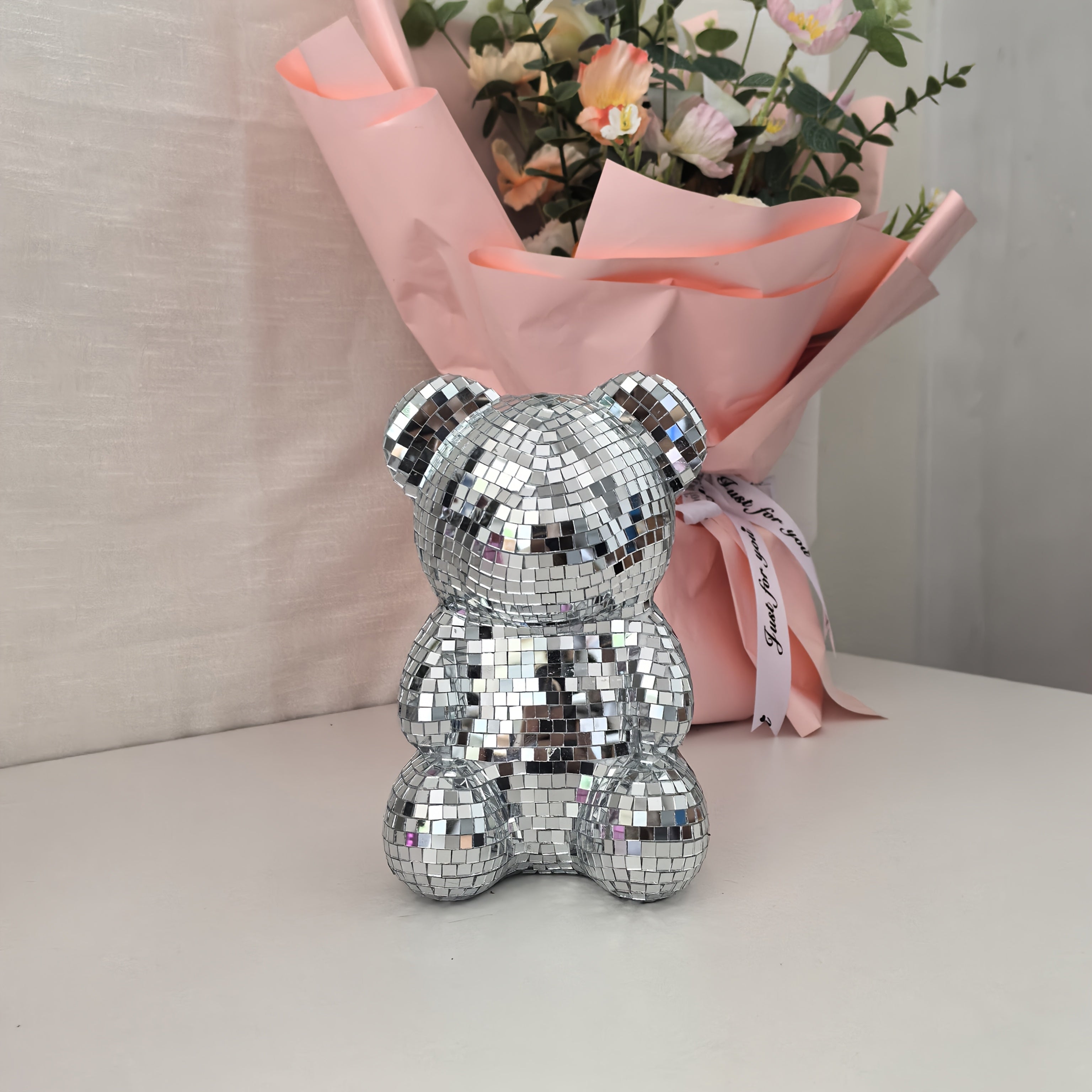Tnessential 78-inch Christmas Silvery Disco Bear Figurine 3D Decor